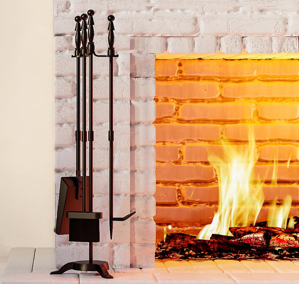 Fire Beauty Fireplace Tool Set with Stand 4 Piece Cast Iron Fire Tools Set