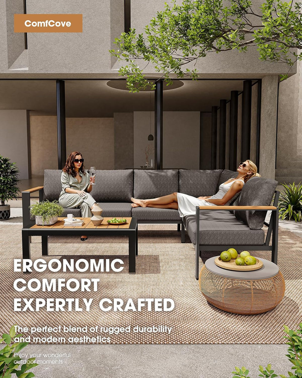 Aluminum Outdoor Patio Furniture Set 8 Seats, Outdoor Sectional Corner Sofa, ...