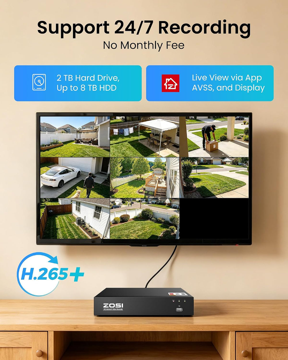 ZOSI 8CH 4K PoE Security Camera System with 2TB HDD, 6 x 8MP Metal Cameras