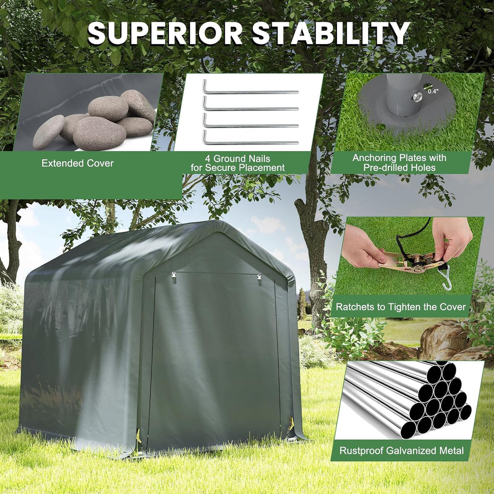 Tangkula 8x6.5Ft Portable Shed, Outdoor Storage Shelter with Waterproof Cover...