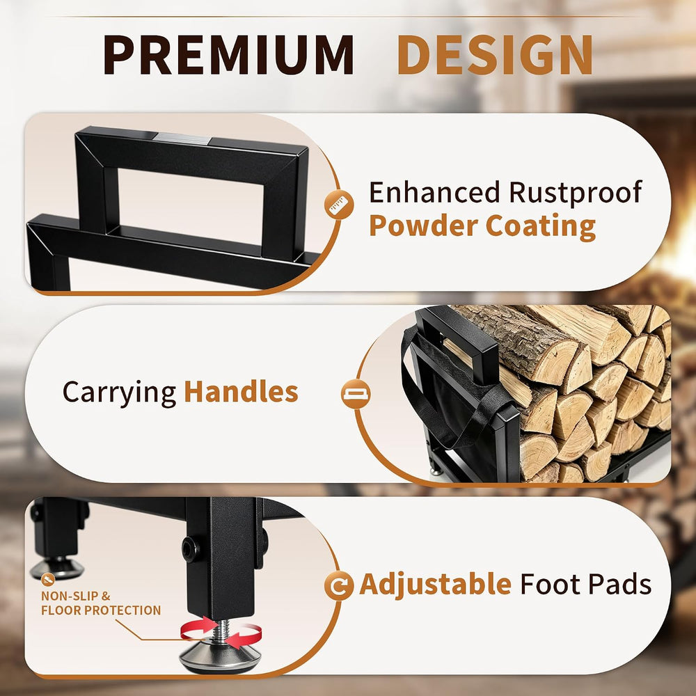 34 Inch Square Firewood Rack Indoor Outdoor with Handle Log Carrier