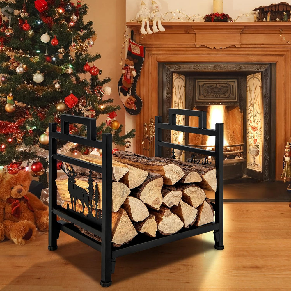 IRONMAX 18" Heavy Duty Firewood Rack with Bottom Tray and Handles