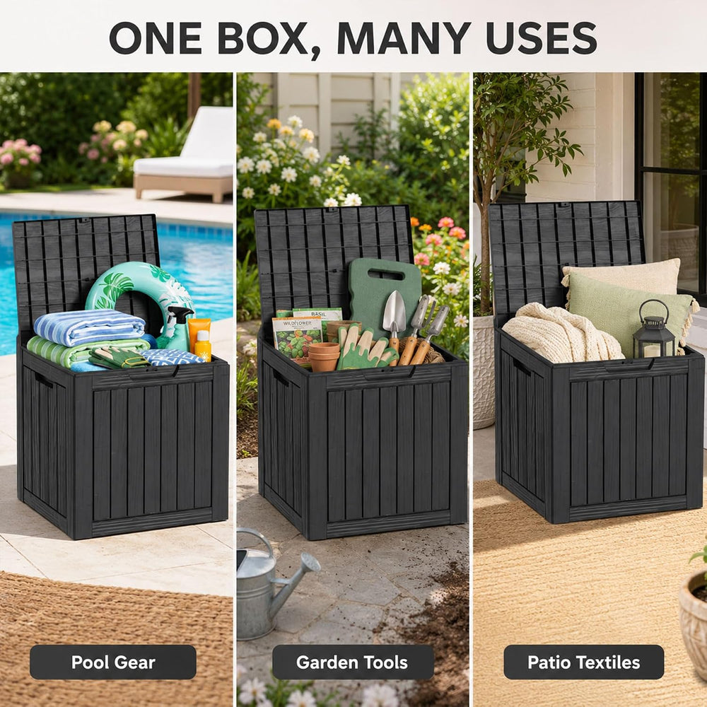 Outdoor Storage Box Resin Deck Box Waterproof Black 32 Gallon