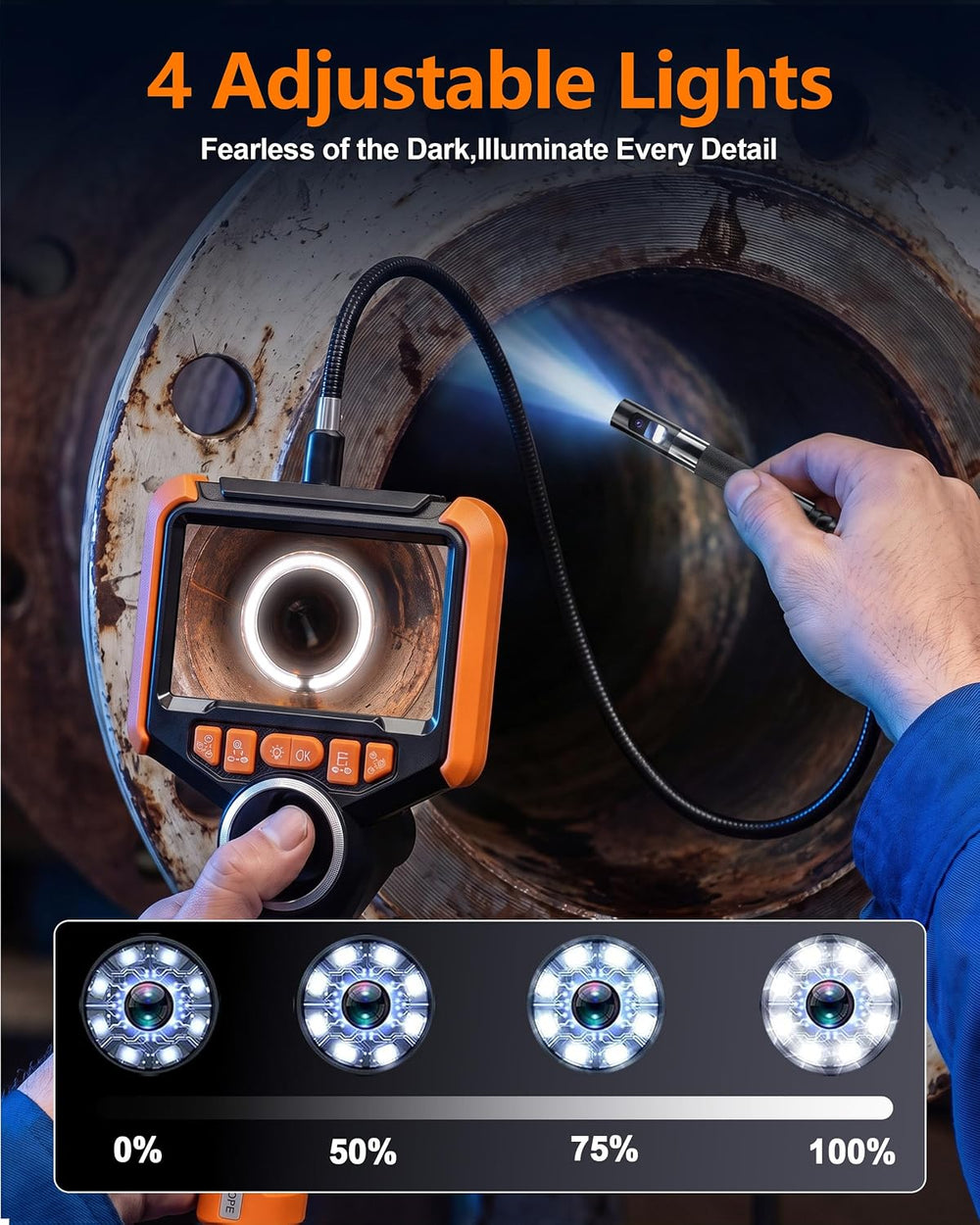 TORQBEAST-4-way borescope-borescope Camera with Light-Dual Lens Endoscope-Ins...