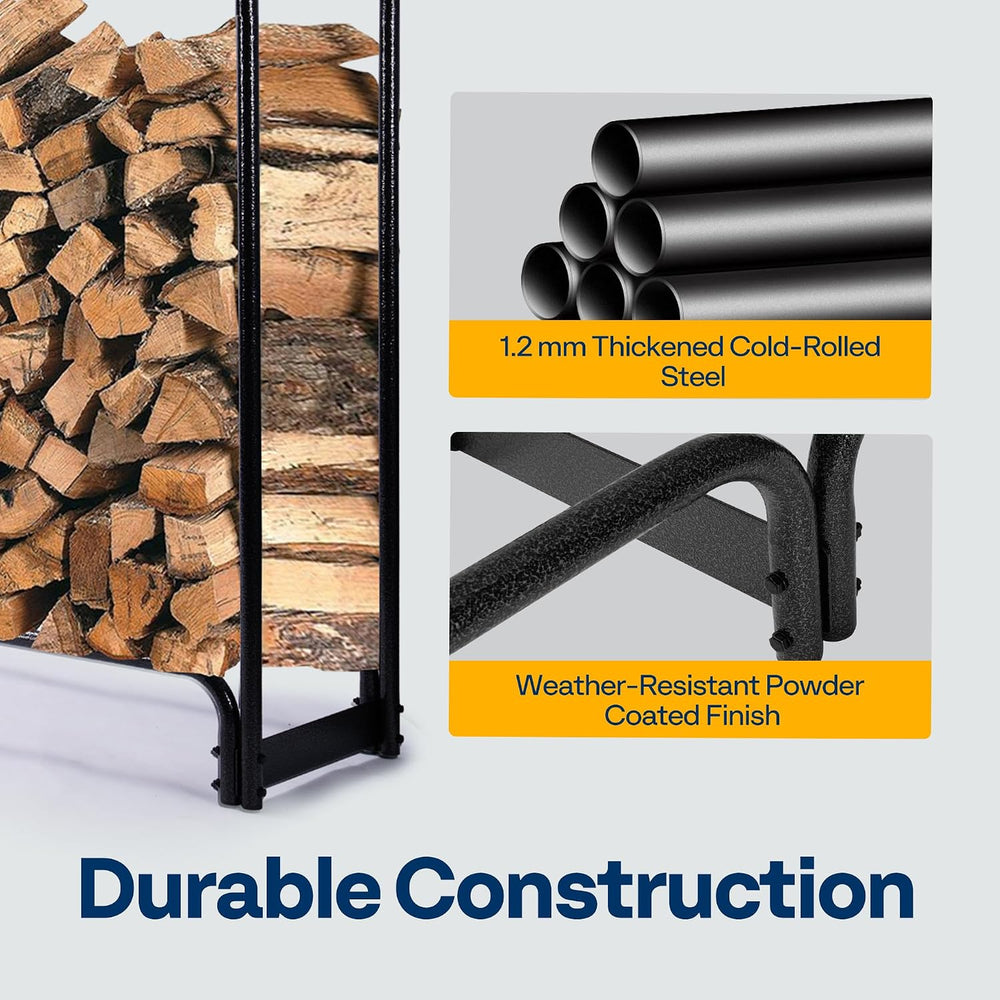 VIVOHOME 10 ft Heavy Duty Firewood Rack Outdoor with Cover, Black