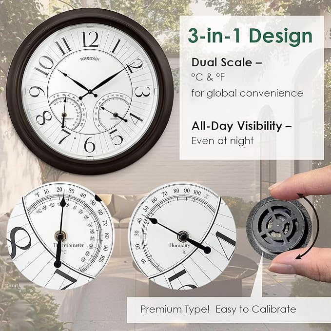 FOUNTAIN DESIGNS 18 Inch Illuminated in/Outdoor Clock