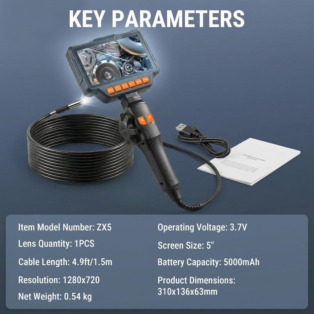 Articulating Borescope Camera, 8mm Borescope Endoscope with 5" IPS Scree...