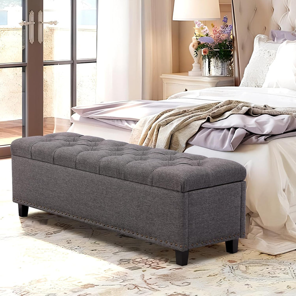 51" Storage Bench for Bedroom, Tufted Storage Ottoman Benchs with Pholst...
