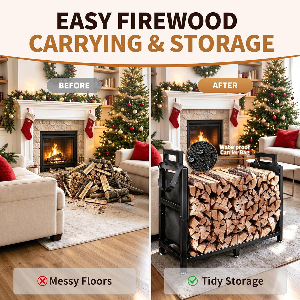34 Inch Square Firewood Rack Indoor Outdoor with Handle Log Carrier