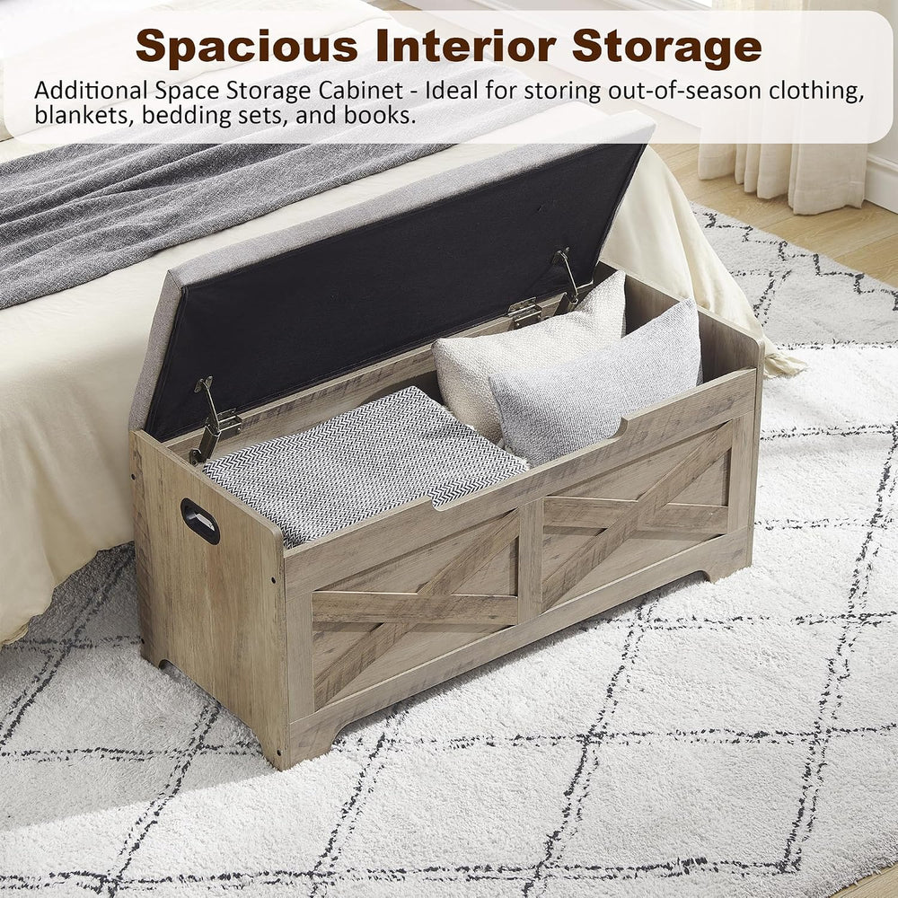 IDEALHOUSE 39.4" Storage Bench with 2 Safety Hinges, Grey