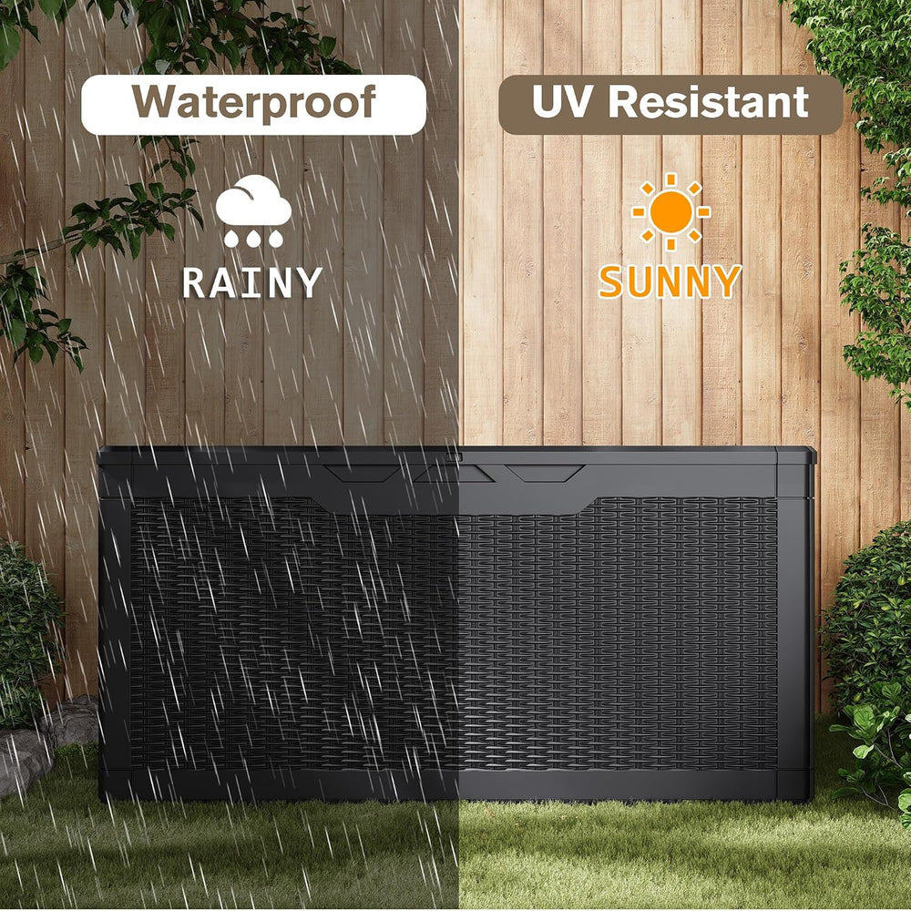 JUMMICO 100 Gallon Resin Deck Box, Waterproof Outdoor Storage Box