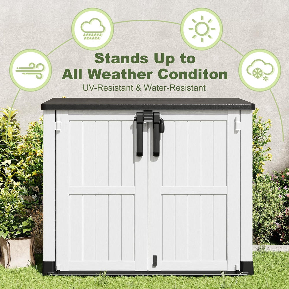 Plastic Outdoor Storage Shed, 36 Cu Ft Waterproof Outdoor Storage Cabinet wit...