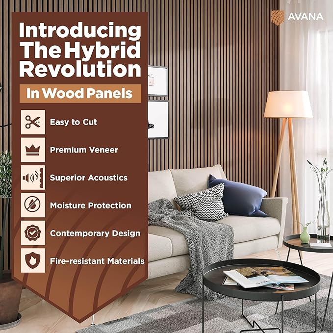 Avana Acoustic Wood Wall Panels – 94.4 x 12.6 Inch Smoke Walnut Acoustic Pane...