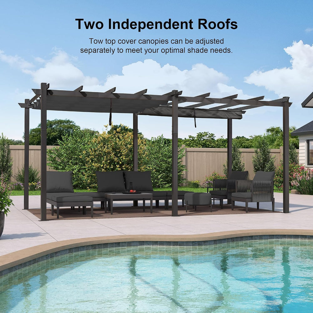 PURPLE LEAF Outdoor Pergola 12' X 18' Retractable Canopy Aluminum, Gray