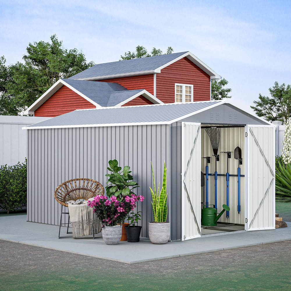 YOPTO 8x12 FT Outdoor Storage Shed W/Floor Frame,Metal Shed W/Double Lockable...