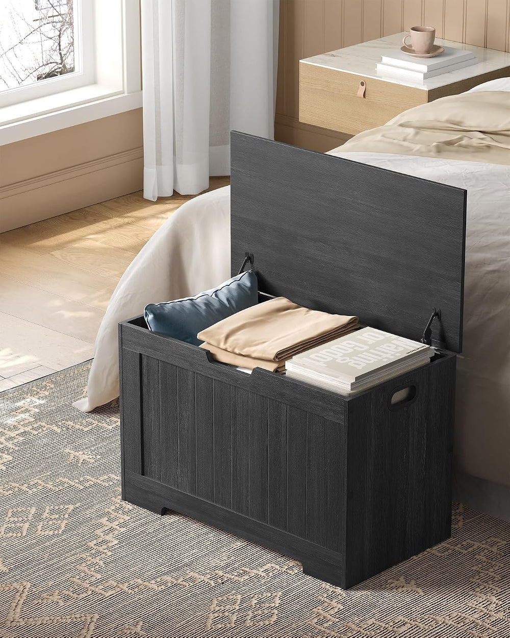 VASAGLE Storage Chest, 29.9 Inches Width Bench with 2 Safety Hinges