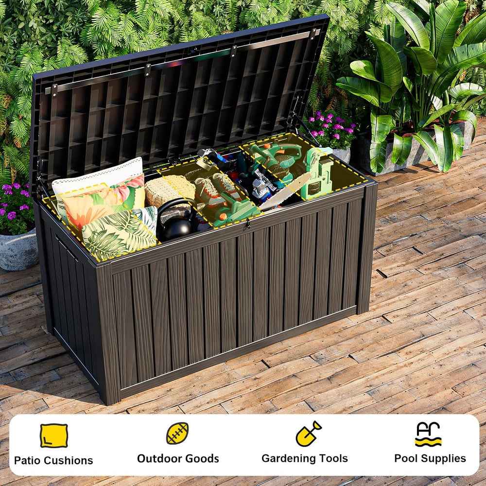 DRATO 180 Gallon Outdoor Storage Box Waterproof, Resin Large Deck Box for Pat...