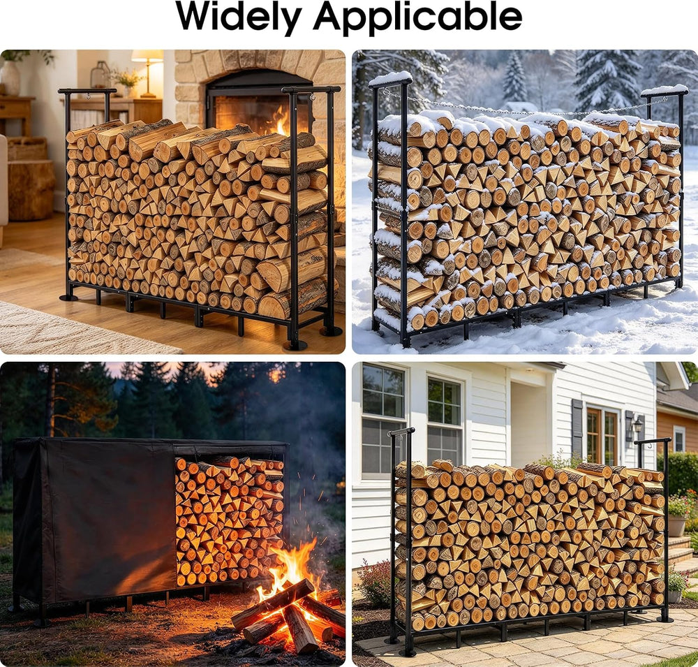 8ft Firewood Rack Outdoor with Cover, Fire Wood Storage Racks