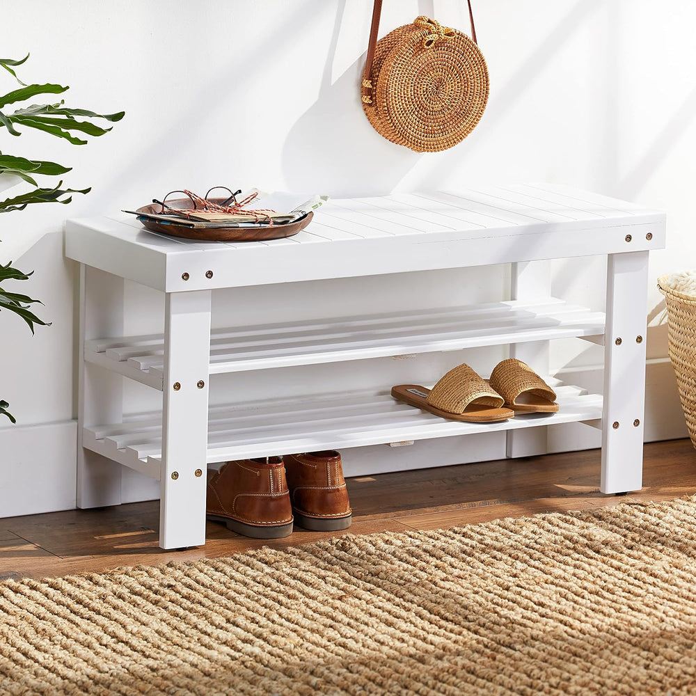 Roundhill Furniture Pina Quality Solid Wood Shoe Bench, White Finish