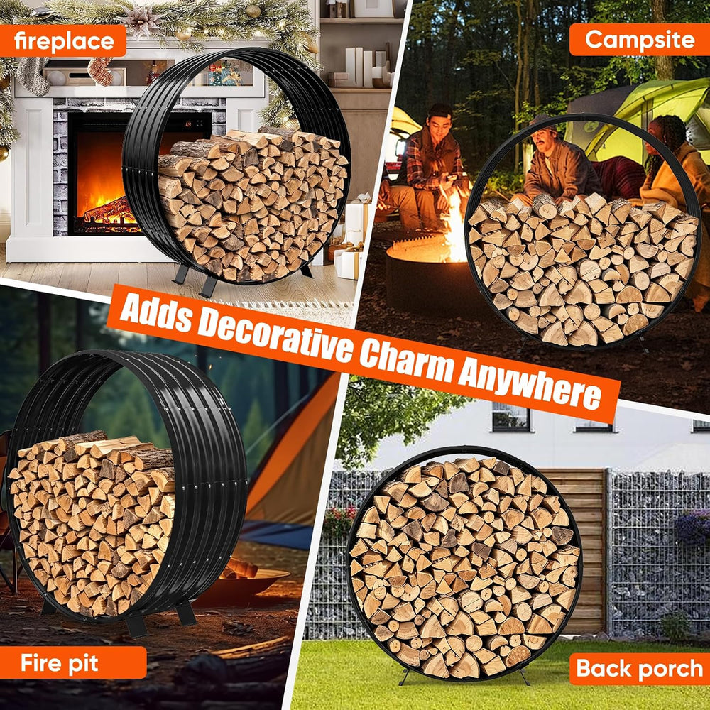 47" Firewood Rack with Roof Cover, Indoor & Outdoor Log Holder Keeps...
