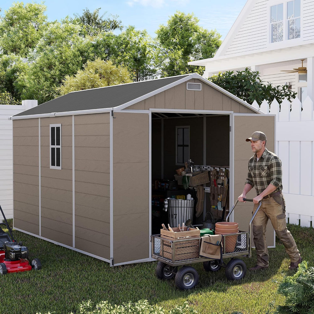 UDPATIO Resin Storage Shed 7.5x12FT, Outdoor Plastic Garden Shed, Brown