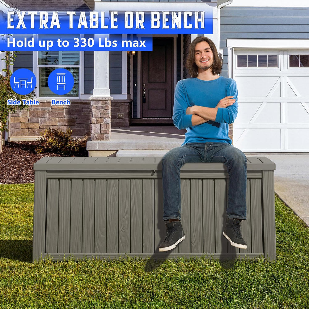 Resin Outdoor Deck Storage Box Waterproof (Grey, 220 Gallon)