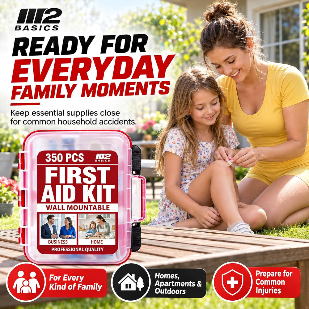 M2 BASICS 350 Piece Professional Wall-Mount First Aid Kit, Business, Home