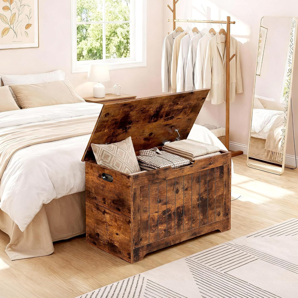 Storage Chest, Wooden Storage Bench with Flip-top Lid & Safety Hinge, Sto...
