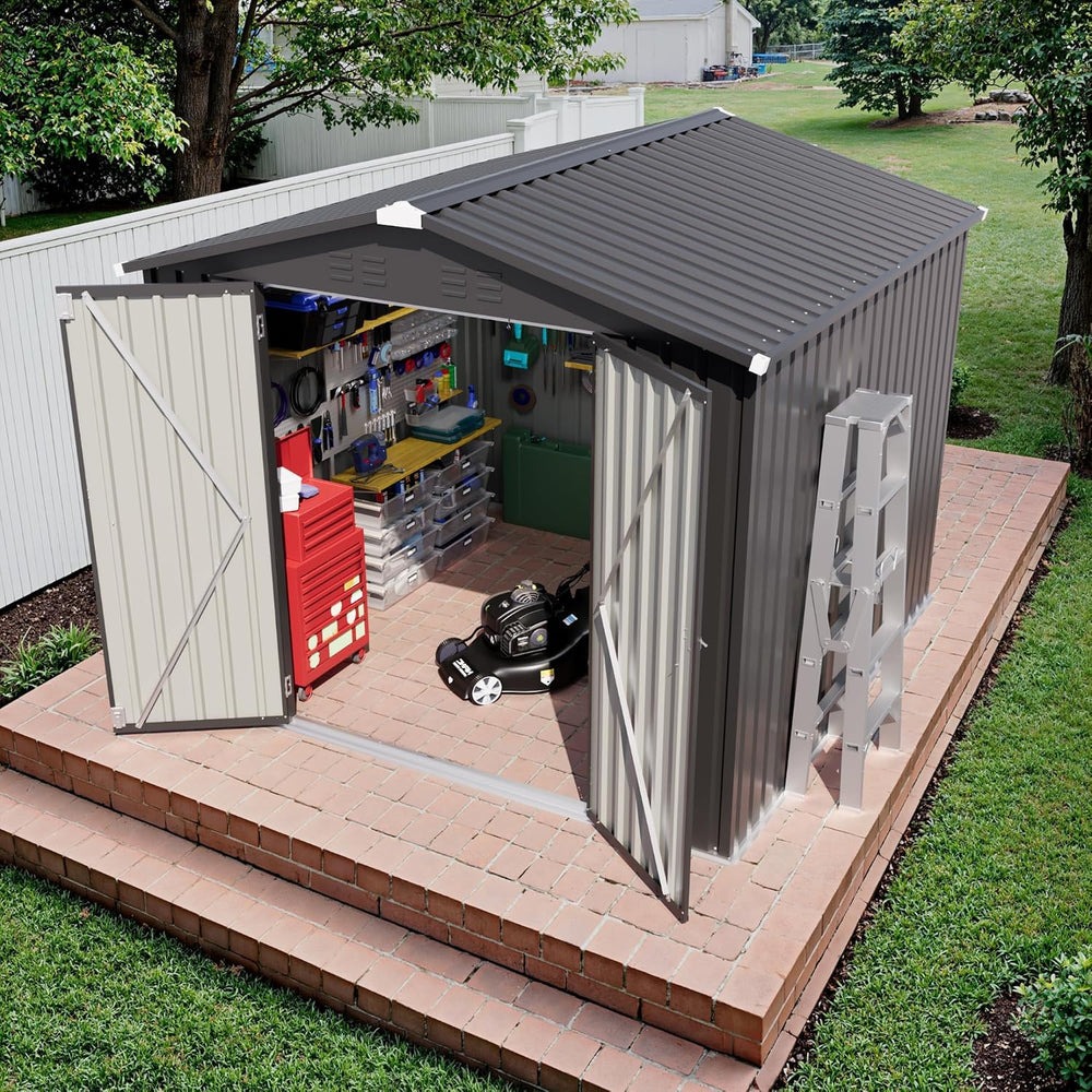 JUMMICO 8x8 FT Outdoor Storage Shed, Tool Metal Sheds, Black