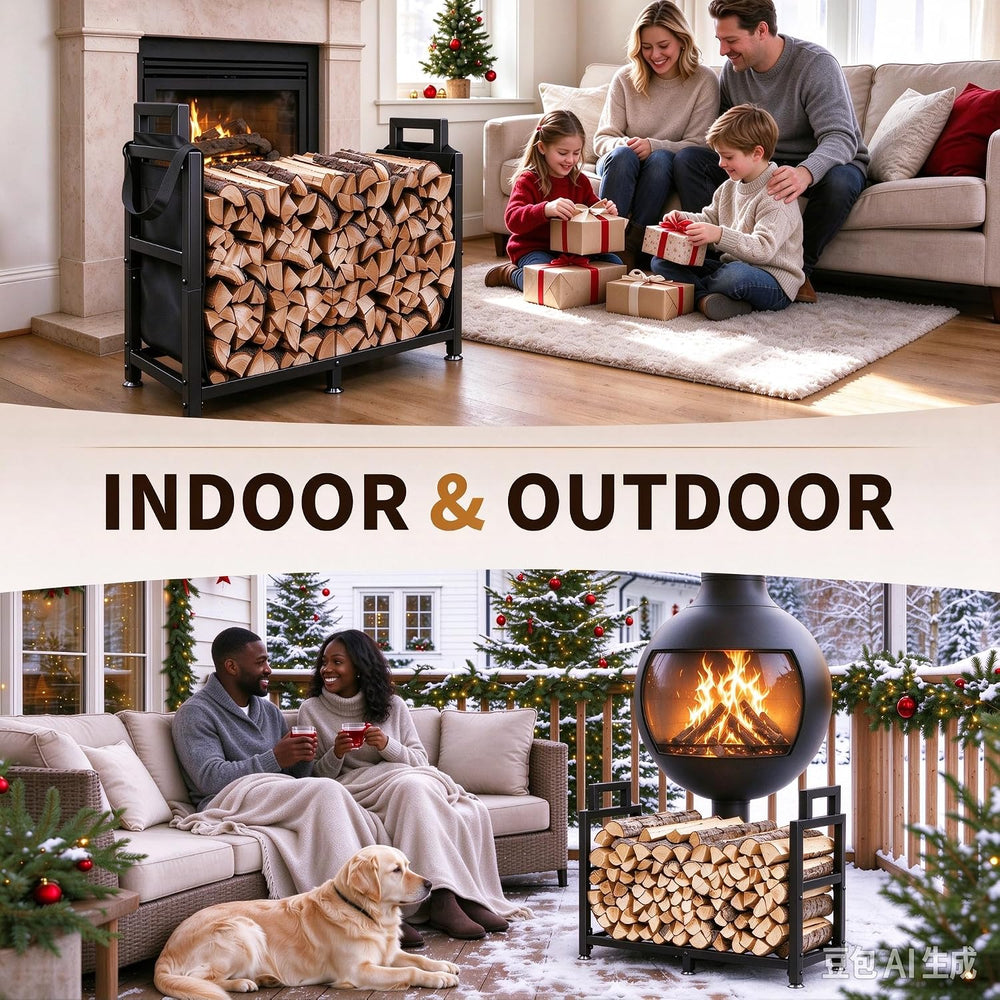 34 Inch Square Firewood Rack Indoor Outdoor with Handle Log Carrier