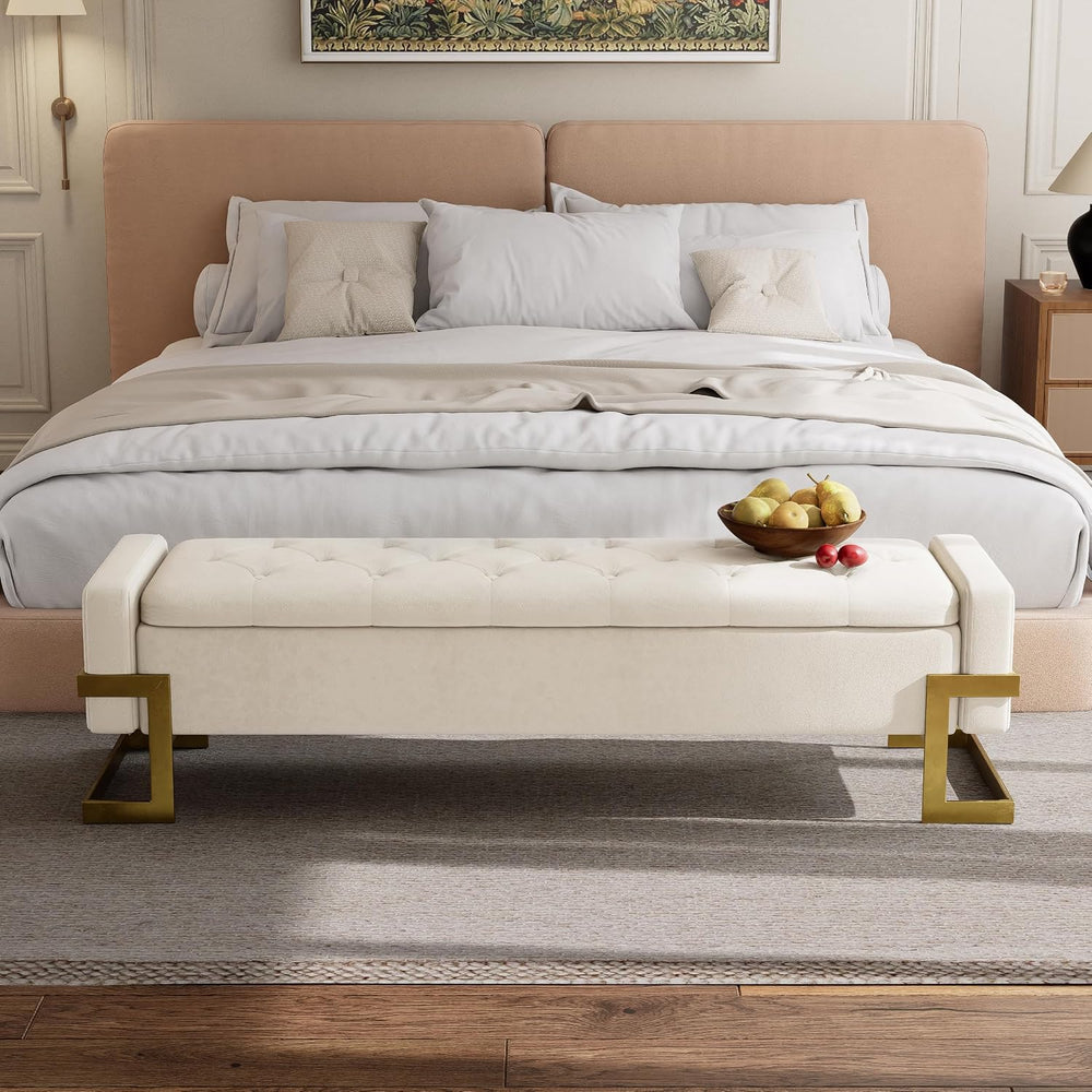 FiveWillowise 65 Inch Bedroom Storage Bench,Velvet End of Bed Benches