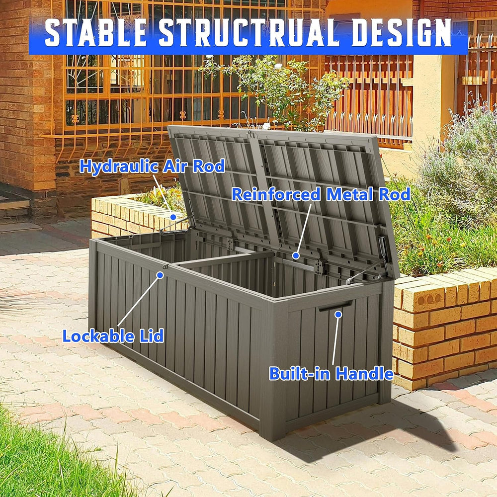 Resin Outdoor Deck Storage Box Waterproof (Grey, 220 Gallon)