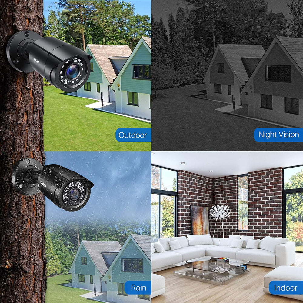 ZOSI 1080P Home Security Camera System, 4X Wired Bullet Cameras, No HDD