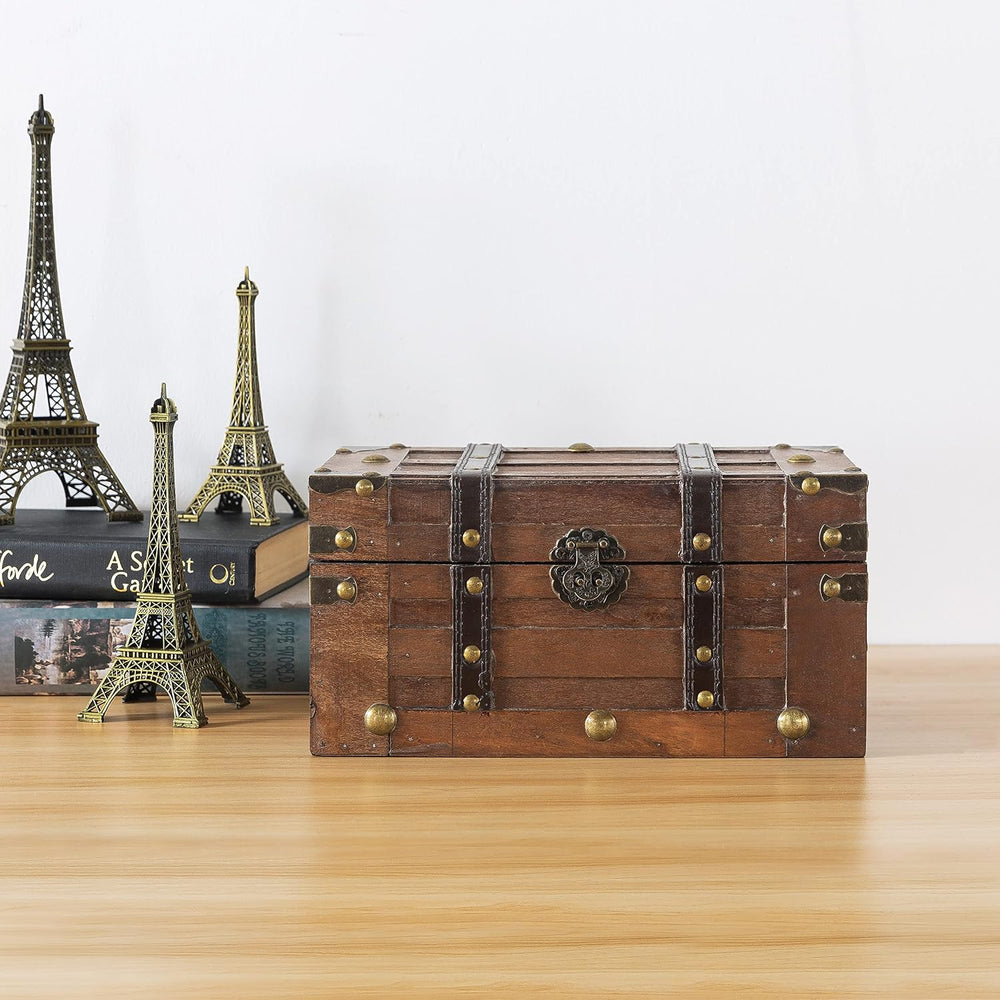 SLPR - Alexander Small Wooden Treasure Chest with Hinged Lid, 11x7x5.5 In