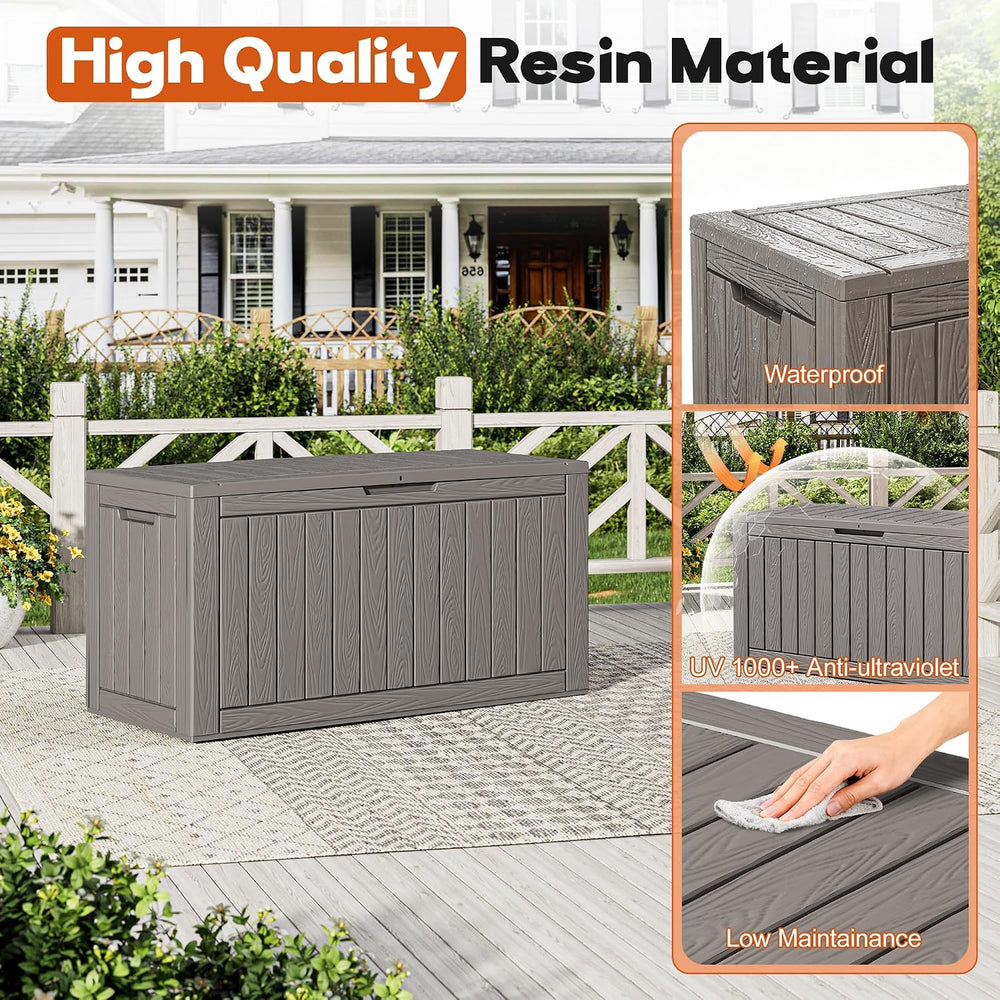 Resin Outdoor Deck Storage Box Waterproof (Grey, 120 Gallon)