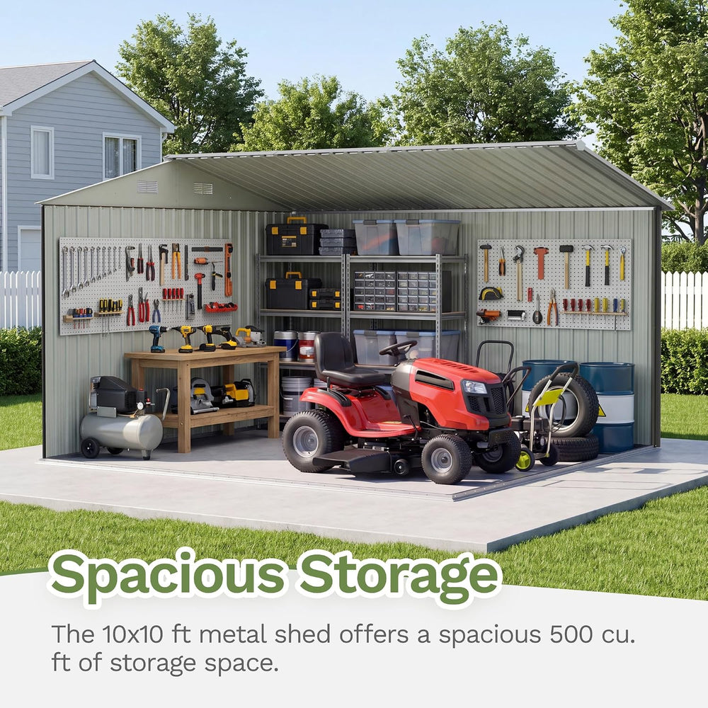 Patiowell 10x10 FT Storage Shed, Outdoor Metal Sheds, Gray