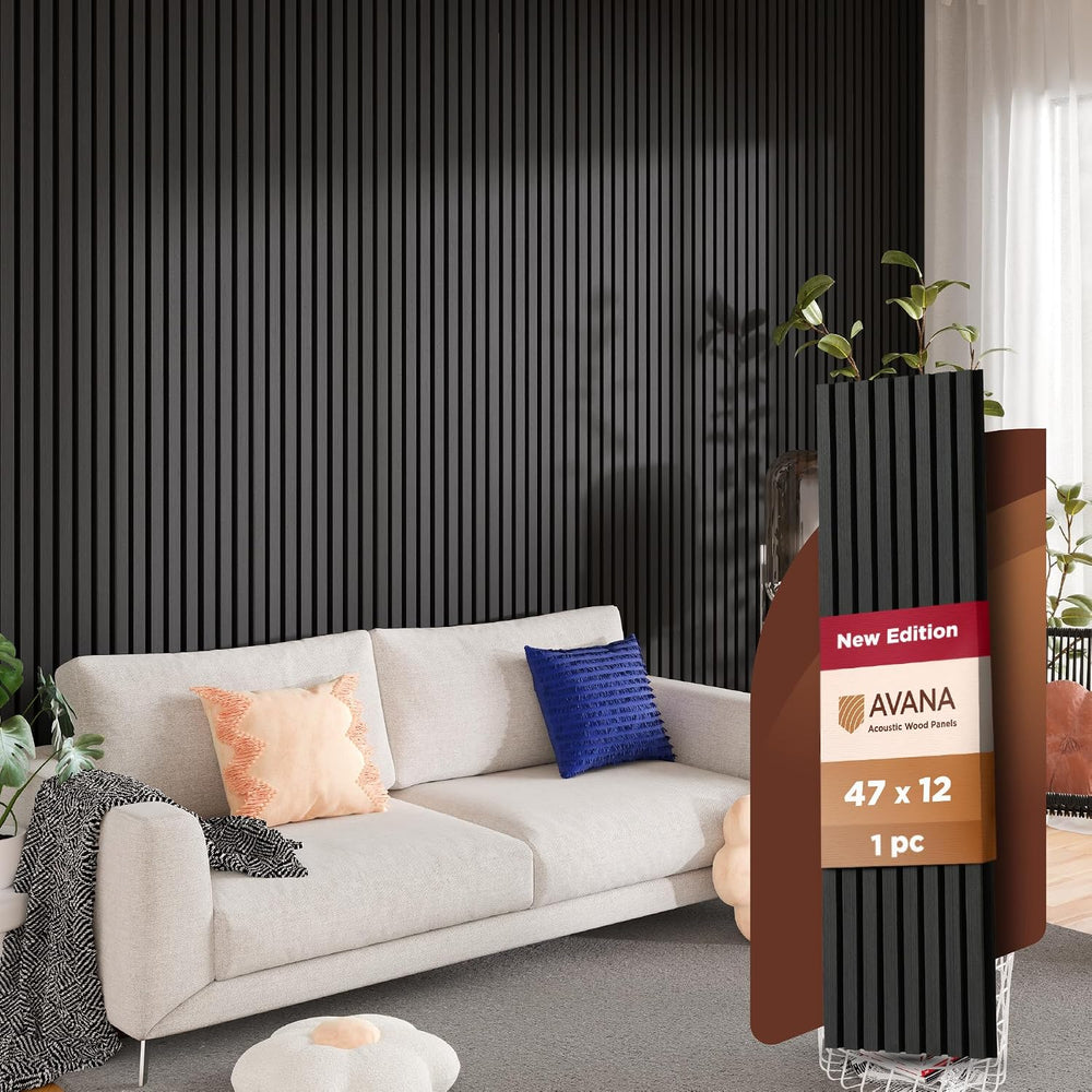 Avana Modern Acoustic Wood Wall Panels – 47.2 x 12.6 Inch Black Oak Acoustic