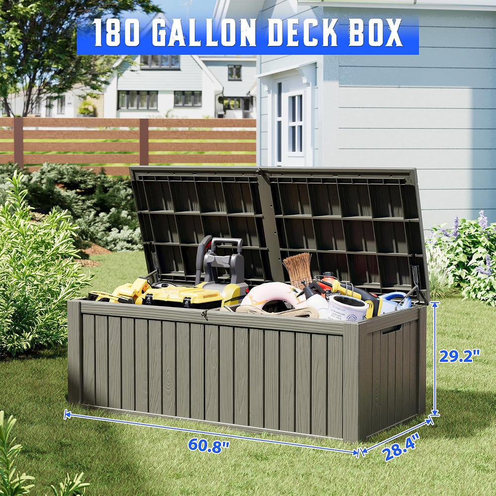 Resin Outdoor Deck Storage Box Waterproof (Grey, 220 Gallon)