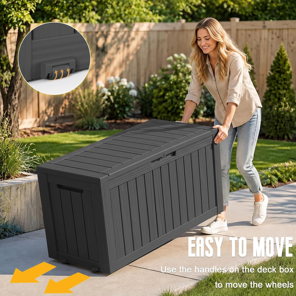DRATO 100 Gallon Waterproof Deck Box Outdoor Storage Box with Wheels Black