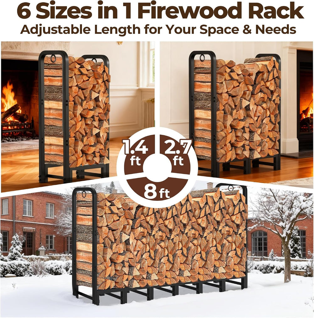 Amagabeli 8ft Firewood Log Rack Outdoor Heavy Duty Logs Holder for Fireplace ...