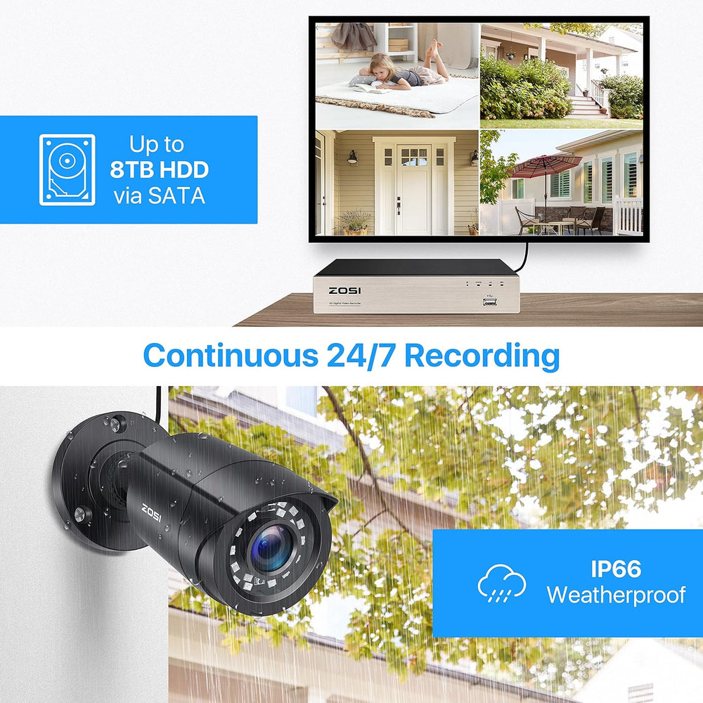 ZOSI 1080P Home Security Camera System, 4X Wired Bullet Cameras, No HDD