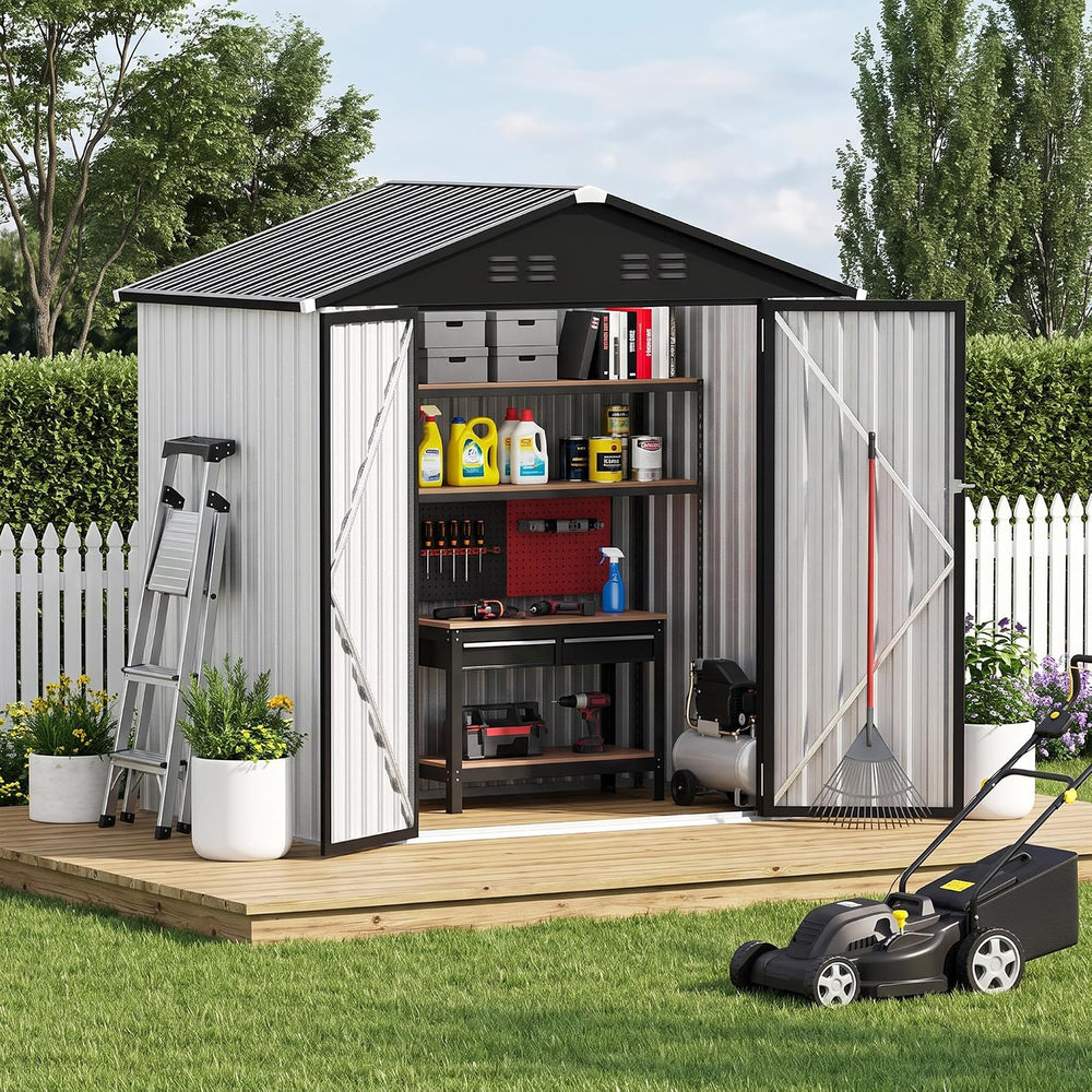 6 x 4 FT Outdoor Storage Shed, Waterproof Metal Garden Tool Shed with Gable S...