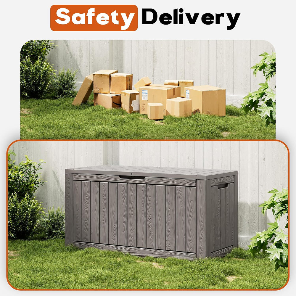 Resin Outdoor Deck Storage Box Waterproof (Grey, 120 Gallon)