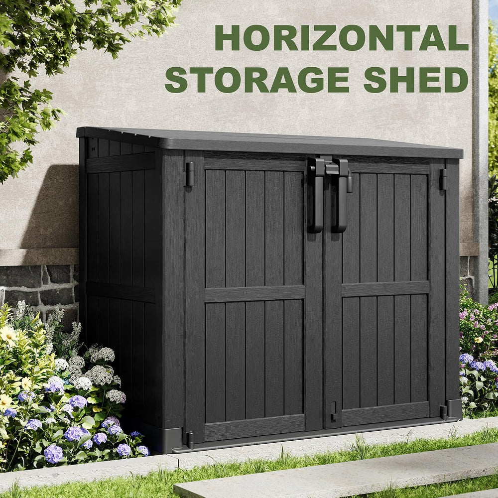 36 Cu Ft Horizontal Resin Storage Shed, Weatherproof Outdoor Storage Cabinet ...