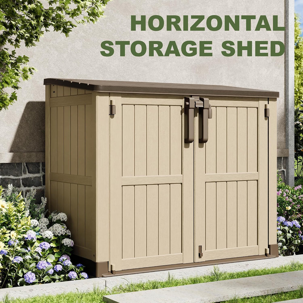 Plastic Outdoor Storage Shed, 36 Cu Ft Waterproof Outdoor Storage Cabinet wit...