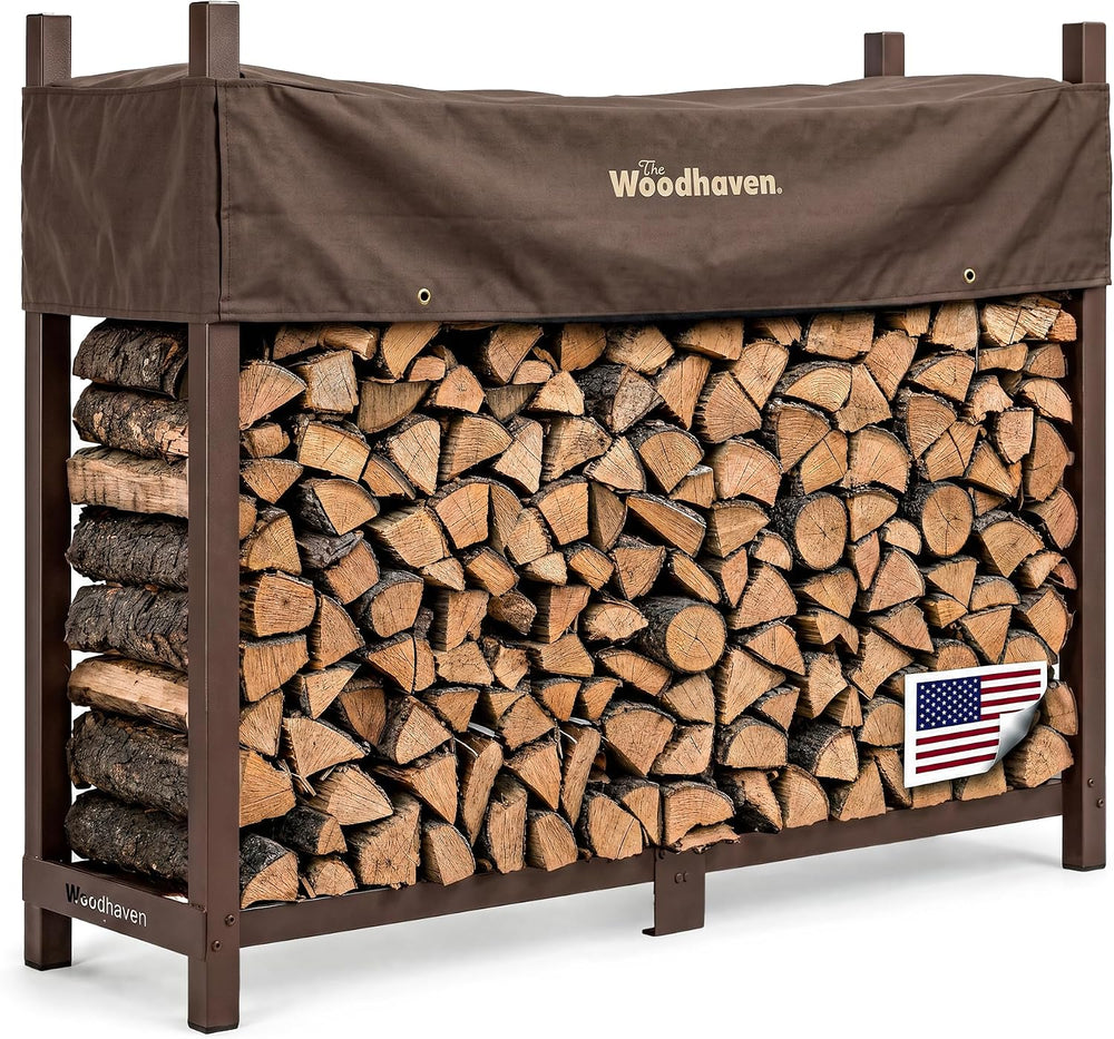 Woodhaven 6-ft Raised Firewood Rack Brown, 1/3 Cord w/ Cover | Made in USA