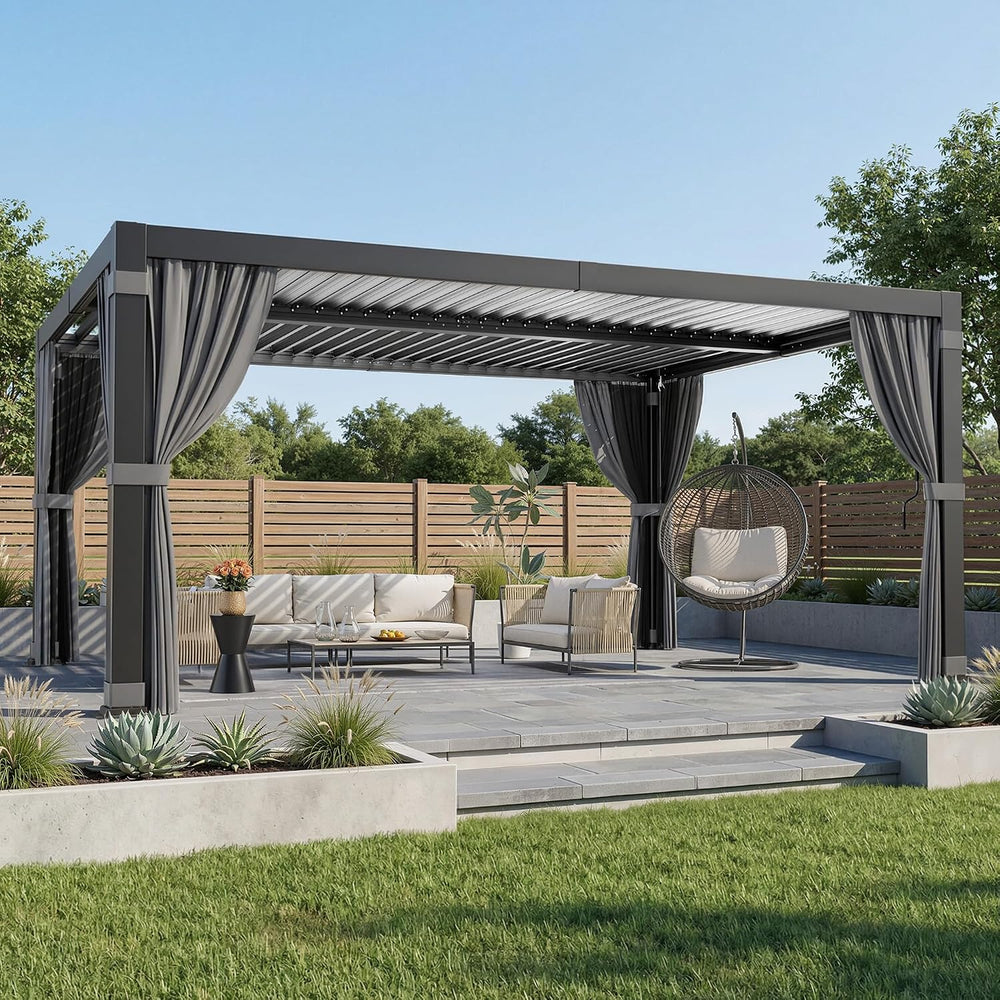 AirWire 12'x16' Louvered Pergola All-Aluminum Gazebo Dark Gray