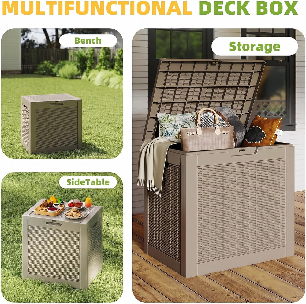 30 Gallon Outdoor Storage Box Weather Resistant UV Protection Waterproof Resi...