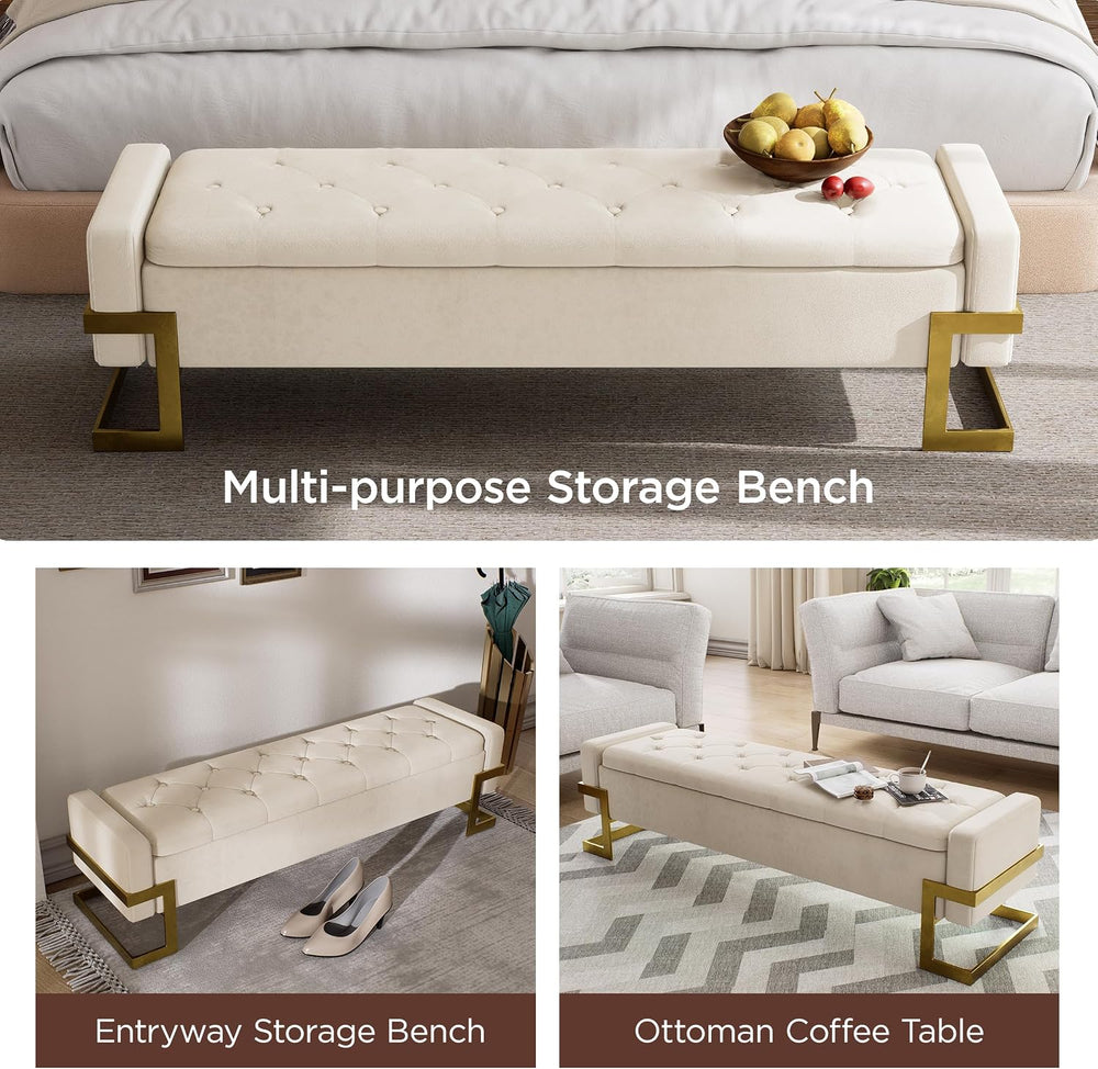FiveWillowise 65 Inch Bedroom Storage Bench,Velvet End of Bed Benches