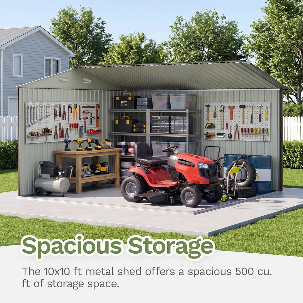 Patiowell 10x10 FT Storage Shed, Outdoor Metal Sheds, Brown